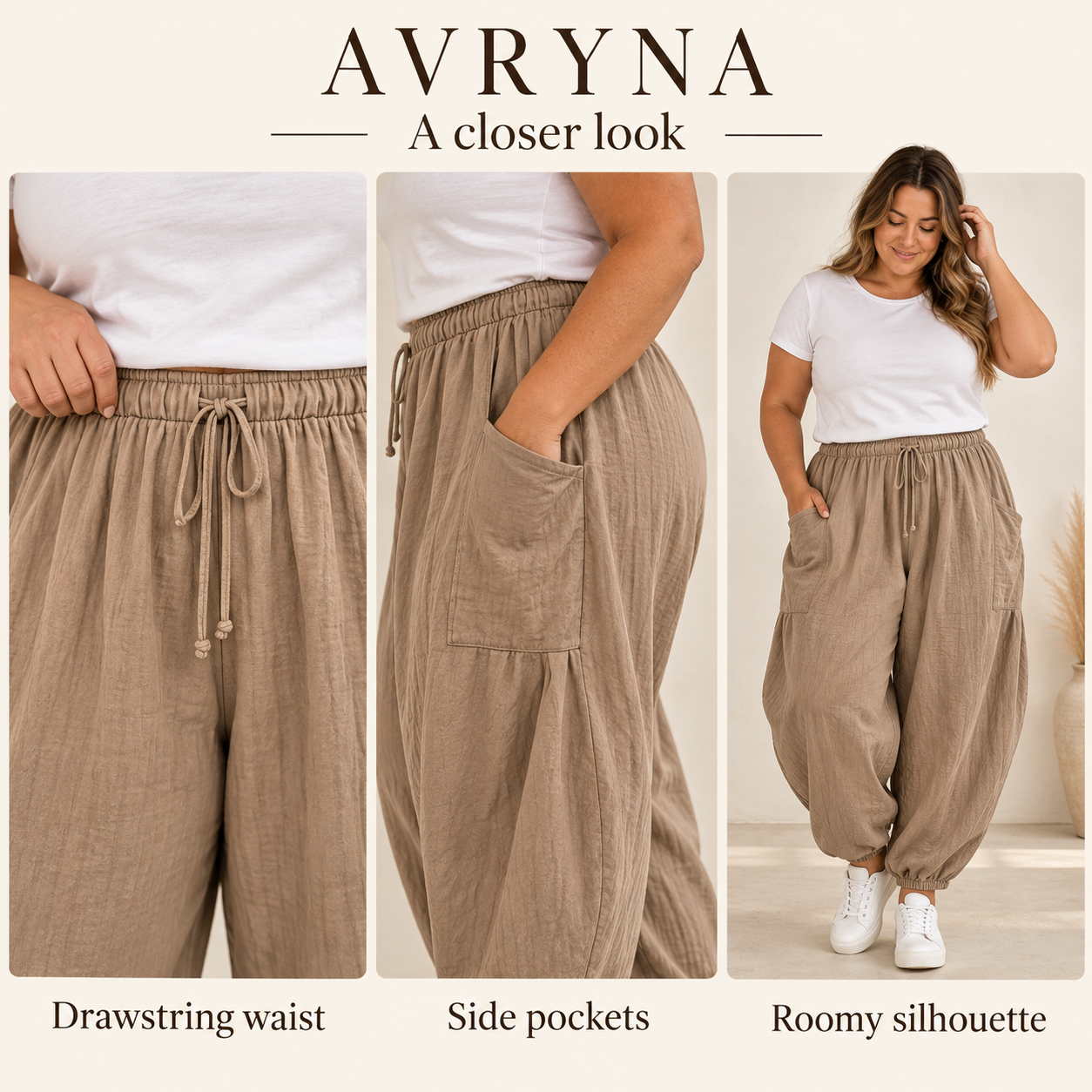 Avryna Womens Plus Size Wide Leg Pants Elastic Waist Drawstring Casual Palazzo Pants Cotton Lounge Trouser with Pockets