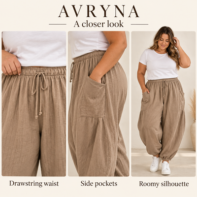 Avryna Womens Plus Size Wide Leg Pants Elastic Waist Drawstring Casual Palazzo Pants Cotton Lounge Trouser with Pockets