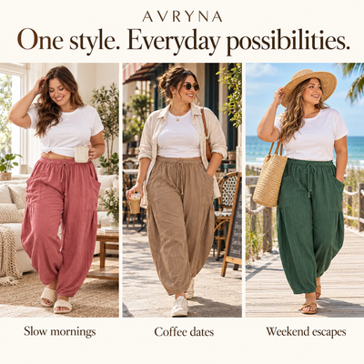 Avryna Womens Plus Size Wide Leg Pants Elastic Waist Drawstring Casual Palazzo Pants Cotton Lounge Trouser with Pockets