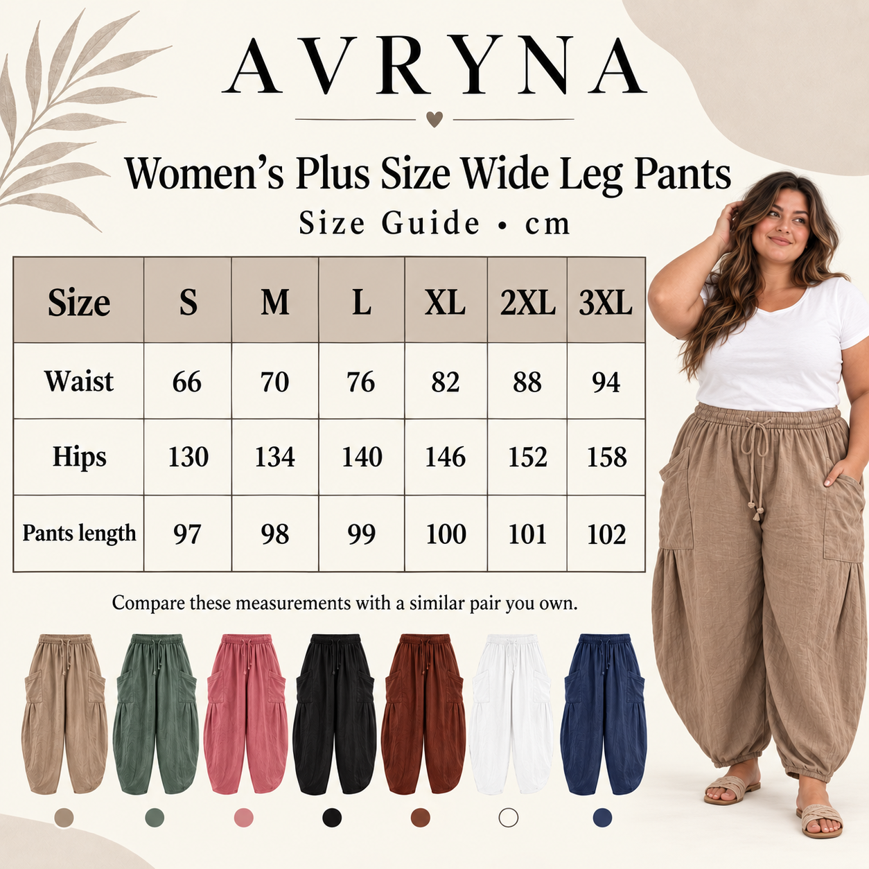 Avryna Womens Plus Size Wide Leg Pants Elastic Waist Drawstring Casual Palazzo Pants Cotton Lounge Trouser with Pockets