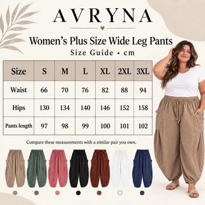 Avryna Womens Plus Size Wide Leg Pants Elastic Waist Drawstring Casual Palazzo Pants Cotton Lounge Trouser with Pockets